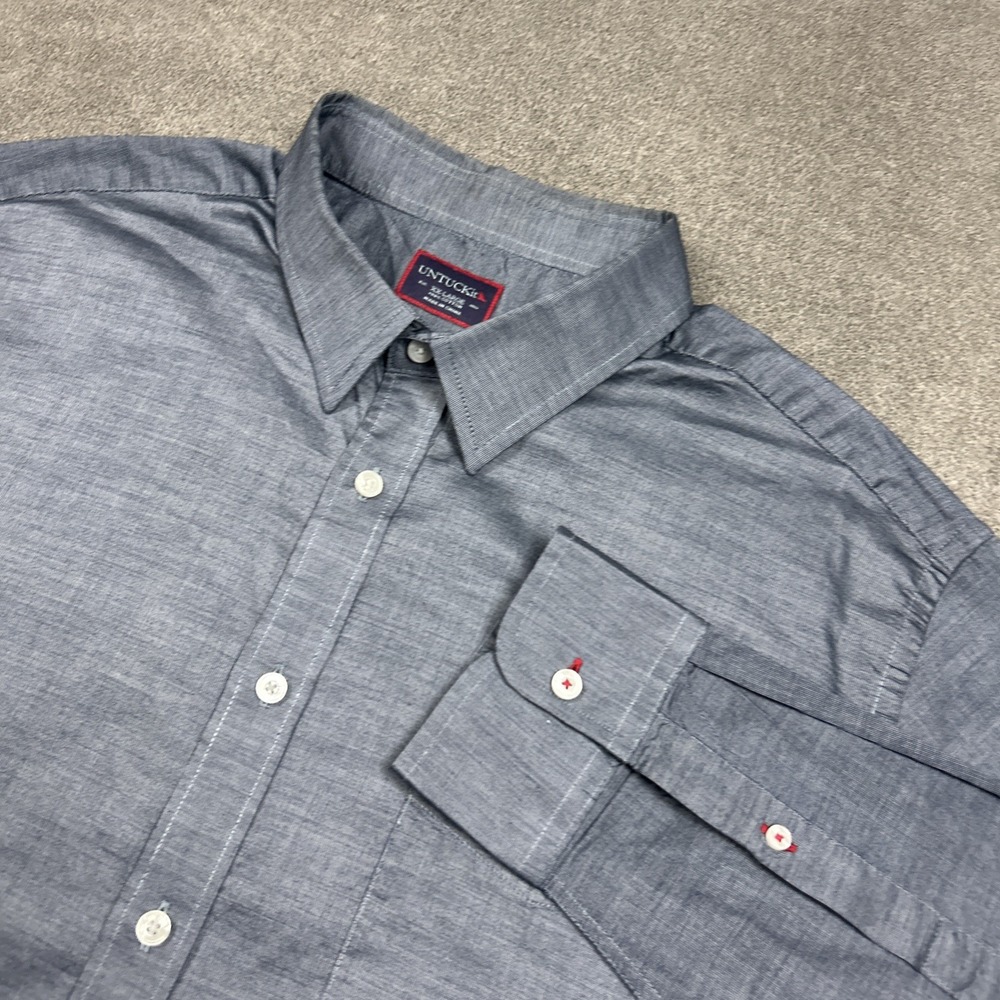 Untuckit Shirt Mens 2XL Button Up Chambray Blue Long Sleeve Business Casual